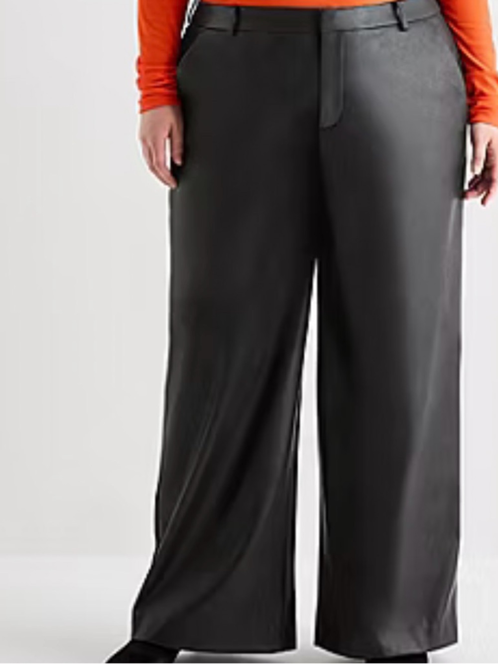 Ashley Graham Women Plus Size 14W Black Straight Faux Leather Trouser Pants NWT